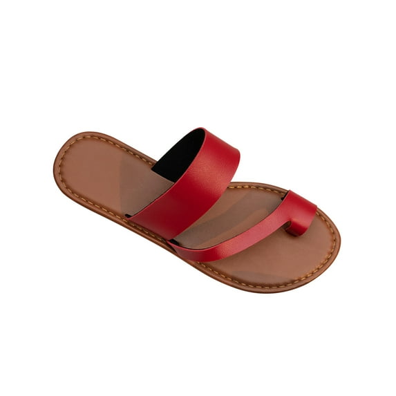 JeashCHAT Sandals for Women, Slide Sandals New Summer Flat Shoes Casual Slip-Toe Women's Sandals Clip Toe Slippers (Red)