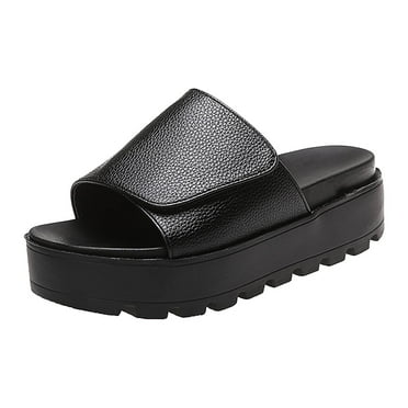 Clearance JeashCHAT Sandals for Women, Slide Sandals New Thick Bottom Sandals And Slippers Women's Platform Sandals Slippers (Black)