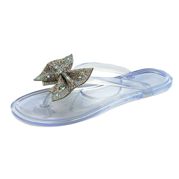 JeashCHAT Sandals for Women, Slide Sandals Summer New Flip Bowknot Flash Diamond Sandals And Slippers Women's Slippers (Clear)