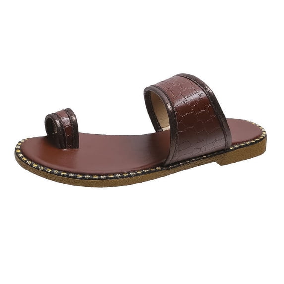 JeashCHAT Sandals for Women, Slide Sandals Summer New Women's Shoes Solid Color Sequin Casual Slipper Toe Sandals Women (Coffee)