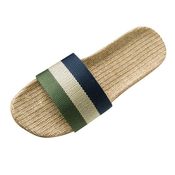 JeashCHAT Sandals for Women, Slide Sandals Women's Fashion Anti-slip Linen Home Indoor Open Toe Flat Shoes Beach Slippers (Green)
