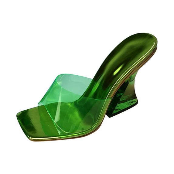 Clearance JeashCHAT Sandals for Women, Slide Sandals Women's Fashion Crystal Shoes Toe Candy Color Sandals Summer High Heel Slippers (Green)