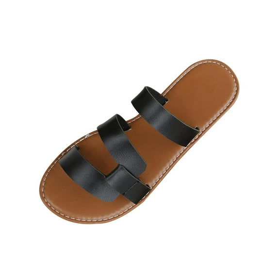 JeashCHAT Sandals for Women, Slide Sandals Women's Flat Sole Solid Color Set Foot Sandals Fish Mouth Slippers Casual Mules (Black)