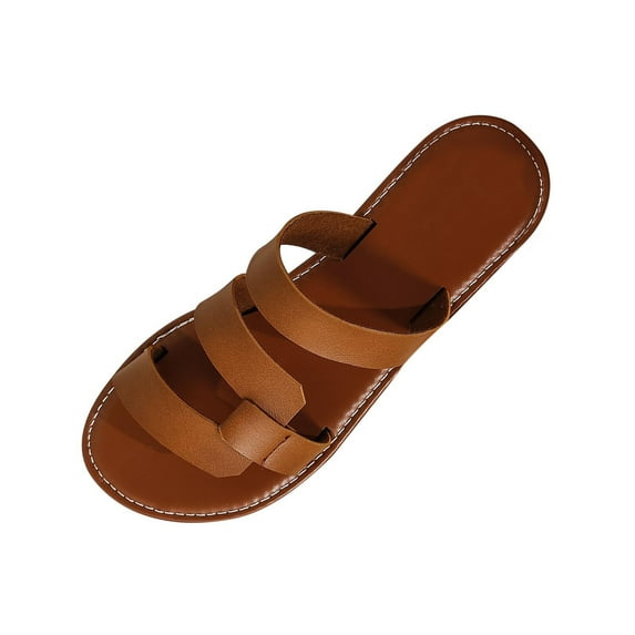 JeashCHAT Sandals for Women, Slide Sandals Women's Flat Sole Solid Color Set Foot Sandals Fish Mouth Slippers Casual Mules (Brown)