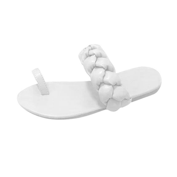 JeashCHAT Sandals for Women, Slide Sandals Women's Leisure Holiday Beach Knitting Sleeve Flat Bottom Slippers Sandals (White)