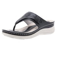 thumbnail image 1 of JeashCHAT Sandals for Women, Slide Sandals Women's Round Toe Fashion Flip-Toe Comfortable Slope heel Large Size Sandals (Black), 1 of 9