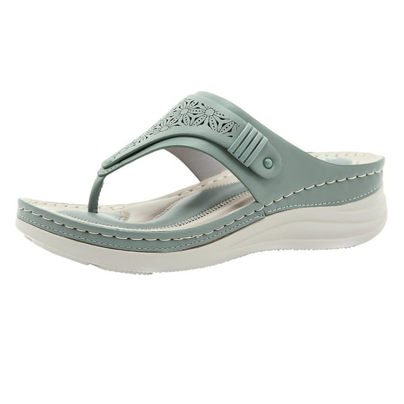 JeashCHAT Sandals for Women, Slide Sandals Women's Round Toe Fashion Flip-Toe Comfortable Slope heel Large Size Sandals (Green)