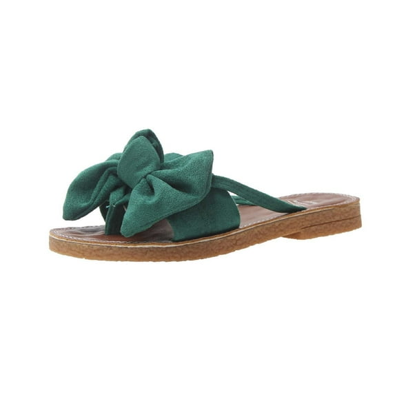 JeashCHAT Sandals for Women, Slide Sandals Women's Summer Casual Fashion Suede Bowknot Flip-flops Flat Beach Slippers (Green)