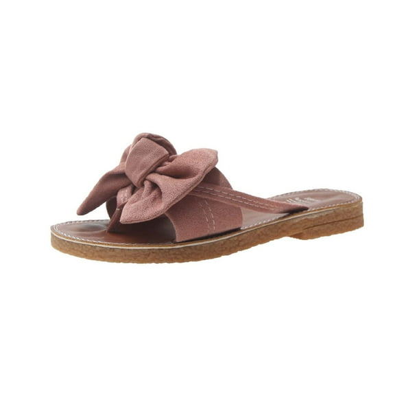 JeashCHAT Sandals for Women, Slide Sandals Women's Summer Casual Fashion Suede Bowknot Flip-flops Flat Beach Slippers (Pink)