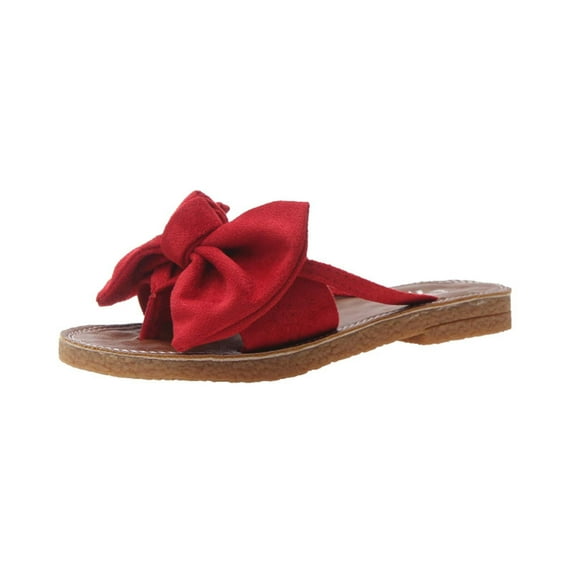 JeashCHAT Sandals for Women, Slide Sandals Women's Summer Casual Fashion Suede Bowknot Flip-flops Flat Beach Slippers (Red)