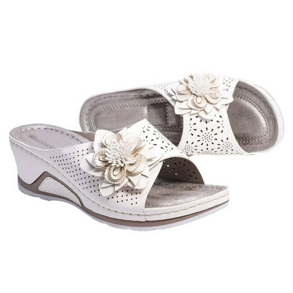 JeashCHAT Sandals for Women, Slide Sandals Womens Fish Mouth Collection Leather Soft Footbed Orthopedic Arch-Support Sandals (White)