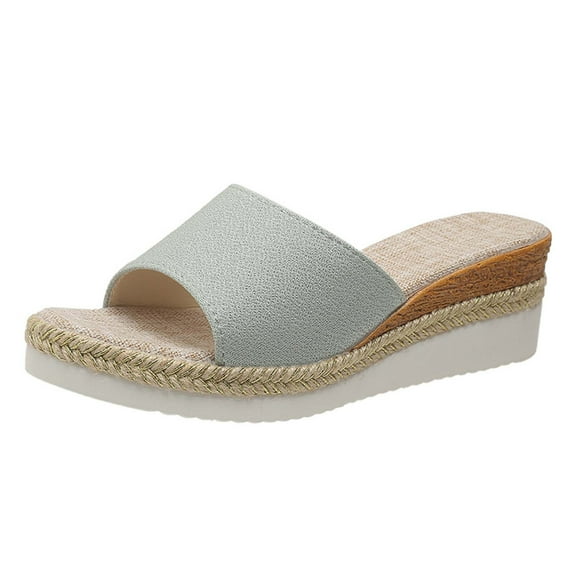JeashCHAT Sandals for Women, Slide Sandals Womens Summer Fashion Casual Slippers Open Toe Thick Bottom Flax Slippers (Green)