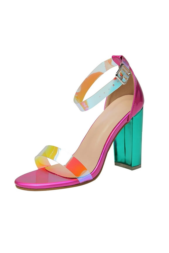 Women's Chunky Heels Fashion Colorful High Heel Pump Sandals Party Dress High Heels Open Toe Ankle Strap Heeled Sandals for Party Prom