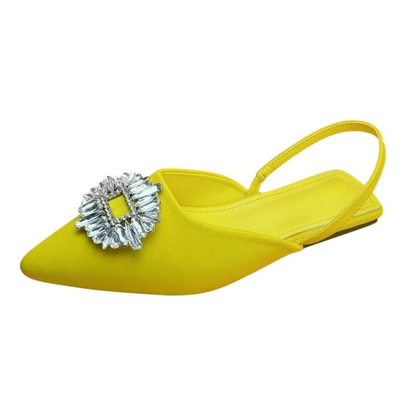 Clearance JeashCHAT Women's Flat Sandals Sunflower Rhinestone Closed Pointed Toe Ankle Strap Slingback Slip On Wedding Party Dress Shoes