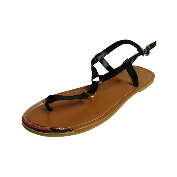JeashCHAT Women's Flat Thong Sandals T-Strap Thong Sandals Open Toe Buckle Ankle Strap Strappy Sandals Flip Flops Sandals for Women