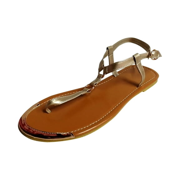 JeashCHAT Women's Flat Thong Sandals T-Strap Thong Sandals Open Toe Buckle Ankle Strap Strappy Sandals Flip Flops Sandals for Women