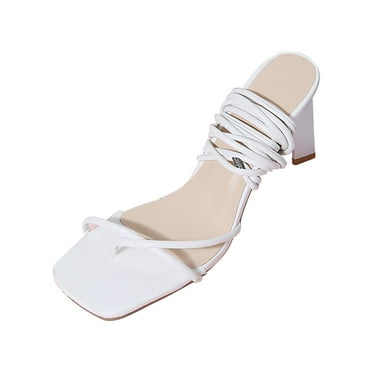 Clearance JeashCHAT Women's Lace-Up Heeled Sandals Square Toe Open Toe Strappy Sandals Tie Up Stiletto High Heel Sandals for Prom, Party