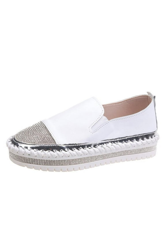 Women's Platform Rhinestones Glitter Sneaker Slip On Comfort Sneaker Flat Loafer Casual Walking Shoes