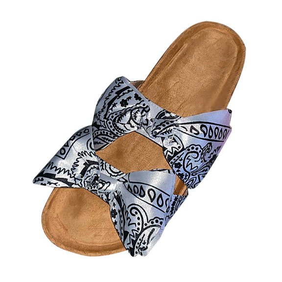 JeashCHAT Women's Slide Sandals Open Toe Two Bowknot Band Slip On Flat Sandals Platform Low Heel Comfy Nonslip Casual Beach Sandals