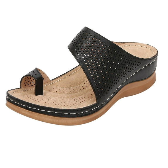 JeashCHAT Women's Slide Sandals Orthopedic Toe Ring Slip On Walking Wedges Casual Summer Sandals Arch Support Flip Flops