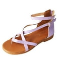 thumbnail image 1 of Clearance JeashCHAT Womens Gladiator Sandals Summer Flat Thong Cross Strappy Sandals Trendy Roman Shoes with Adjustable Buckle Ankle Strap, 1 of 7