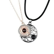 Jewelry VerPetridure 2pcs Couples Necklace 100 Languages I Love You Projection Stone Necklace Sun Moon Mutually Attractive Necklace