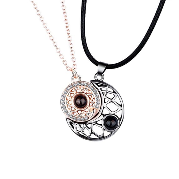 Jewelry VerPetridure 2pcs Couples Necklace 100 Languages I Love You Projection Stone Necklace Sun Moon Mutually Attractive Necklace