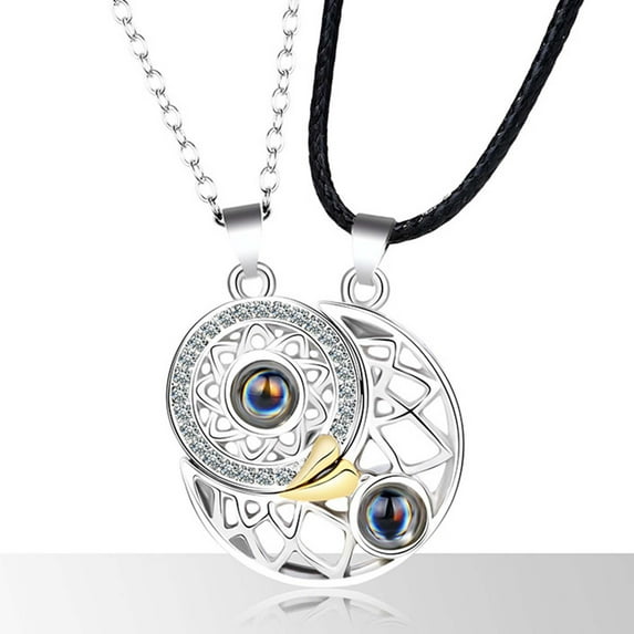 Clearance Jewelry Under $5 VerPetridure 2pcs Couples Necklace 100 Languages I Love You Projection Stone Necklace Sun Moon Mutually Attractive Necklace