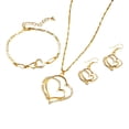 thumbnail image 1 of Clearance Jewelry Sets! YOHOME Double Heart Bracelet Necklace Earrings Set Gold, 1 of 5