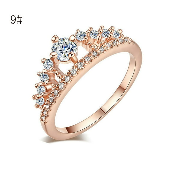 Jewelry VerPetridure 2017 New Gold Pretty Crown Lady Crystal Ring Princess Ring
