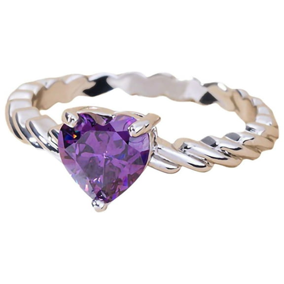 Jewelry VerPetridure Alloy Heart-shaped Love Pattern Purple Zircon Ring Jewelry Female