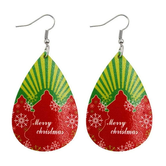 Jewelry VerPetridure Christmas Faux Leather Earrings Teardrop Dangle Earrings Petal Drop Earrings