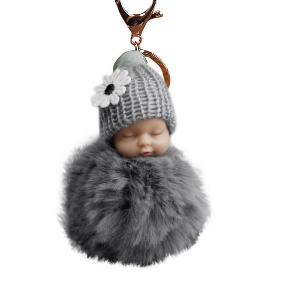 Clearance Jewelry Under $5 VerPetridure Cute Fur Fluffy PomPom Sleeping Baby Doll Key Chains Keyrings Bags Charm Pendant