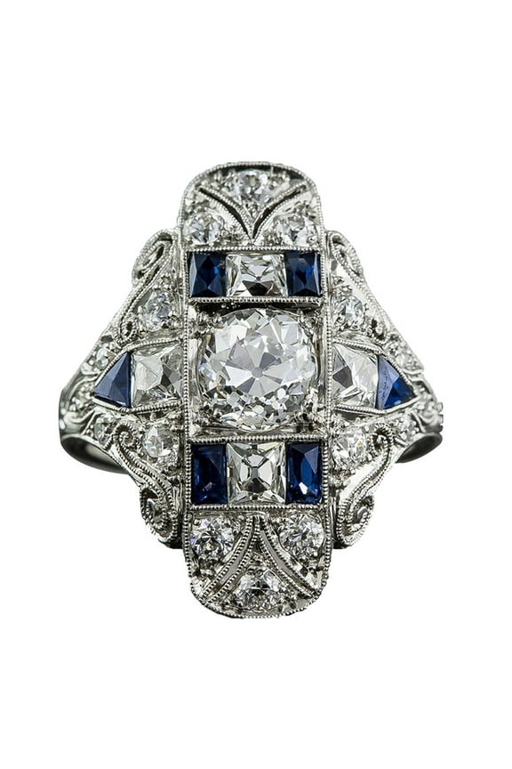 Jewelry VerPetridure Exaggerated Light Luxury Ladies Topaz Sapphire Ring Pattern Hollow Ring