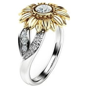Jewelry VerPetridure Exquisite Womens Two Tone Silver Floral Ring Round Gold Sunflower Jewel