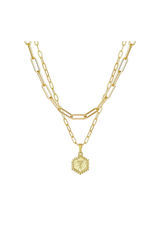 Jewelry VerPetridure Gold Plated Chain Necklace For Women Hexagon Letter Pendant Layering Necklace