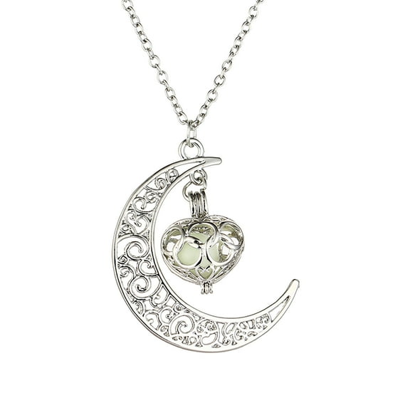Jewelry VerPetridure Hollow Moon Heart Pendant Necklace Luminous Love Luminous Stone Pendant