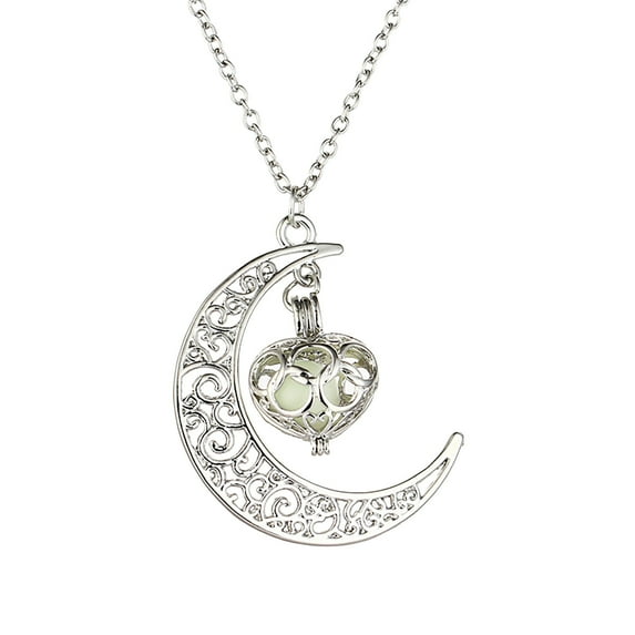 Jewelry VerPetridure Hollow Moon Heart Pendant Necklace Luminous Love Luminous Stone Pendant