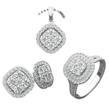 Clearance Jewelry Under $5 VerPetridure Ladies Diamond Ring Necklace Earrings Three-piece Set