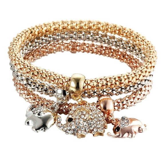 Jewelry VerPetridure Multilayer Bracelets - 3PCS Gold/Silver/Rose Gold Corn Chain Bracelet For Women Heart Shaped Stretch Bracelet