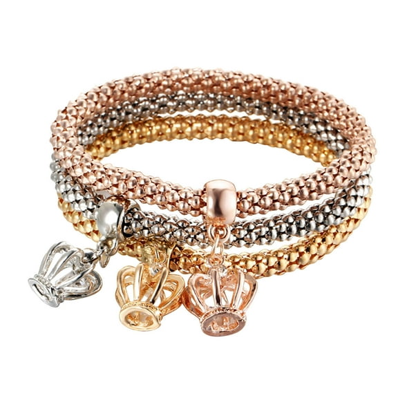 Jewelry VerPetridure Multilayer Bracelets - 3PCS Gold/Silver/Rose Gold Corn Chain Bracelet For Women Heart Shaped Stretch Bracelet