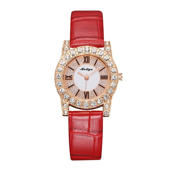 Jewelry VerPetridure New Faux Leather Watch Rhinestone Roman Scale Female Watch