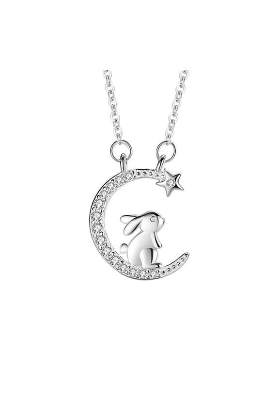 Jewelry VerPetridure Rabbit-Shape Stars Moon Necklace Cubic-Zirconia Necklace Gift For Women Gril Wonderful Gift