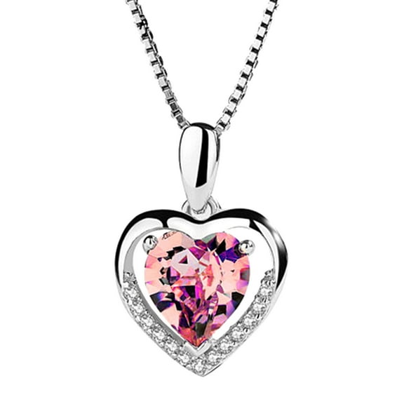 Jewelry VerPetridure Silver Heart Crystal Stone Pendant Chain Necklace Womens Jewellery