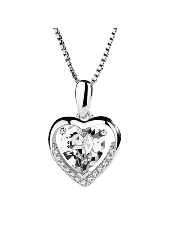 Jewelry Under $5 VerPetridure Silver Heart Crystal Stone Pendant Chain Necklace Womens Jewellery