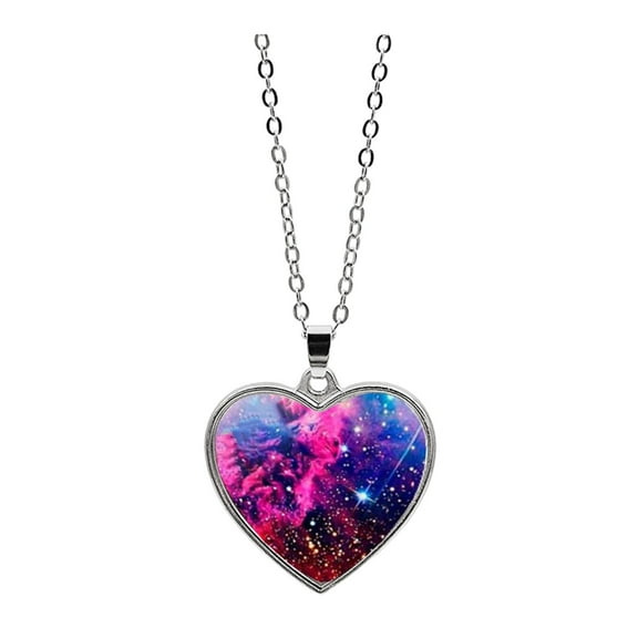 Jewelry VerPetridure Solar System Planet Galaxy Double Sided Glass Universe Heart Pendant Necklace