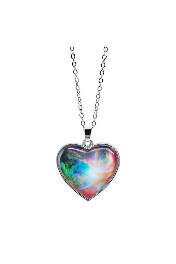 Jewelry VerPetridure Solar System Planet Galaxy Double Sided Necklace Universe Heart Pendant Necklace