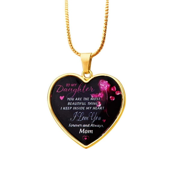 Jewelry VerPetridure 'To my daughter' Stainless Steel Necklace Peach Heart Pendant Gift For Daughter