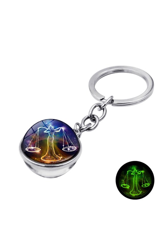 Jewelry VerPetridure Twelve Constellation Keychain Pendant Time Luminous Glass Ball Pendant Metal Key