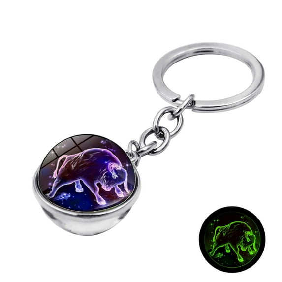 Jewelry VerPetridure Twelve Constellation Keychain Pendant Time Luminous Glass Ball Pendant Metal Key